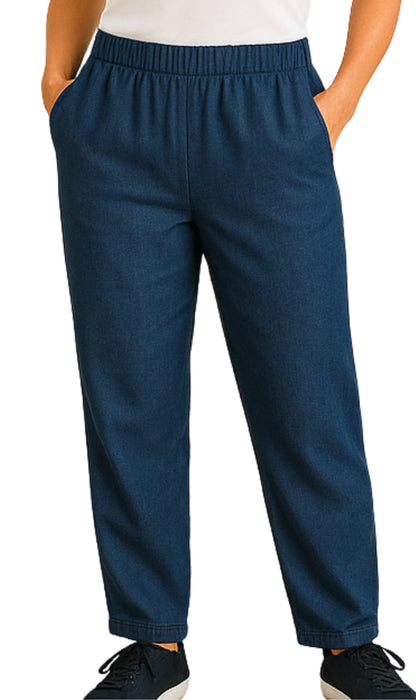 Women's Elastic Waist Pull On Jeans in Denim & Twill - Soft & Lightweight with a bit Stretch