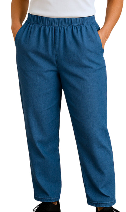 Women's Elastic Waist Pull On Jeans in Denim & Twill - Soft & Lightweight with a bit Stretch