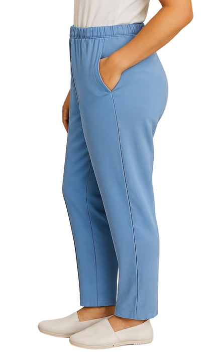 Women's Knit Pull on Pants - Cotton Blend with Flat Front waistband