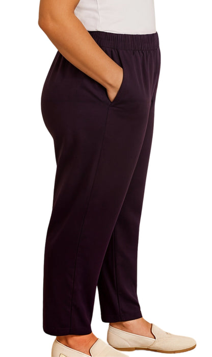 Women's Knit Pull on Pants - Cotton Blend with Flat Front waistband