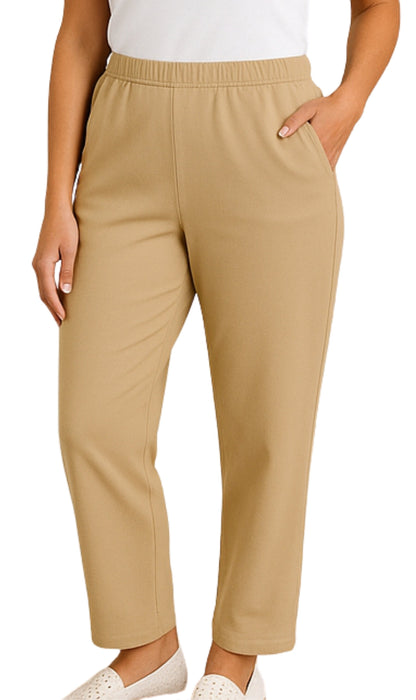 Women's Knit Pull on Pants - Cotton Blend with Flat Front waistband