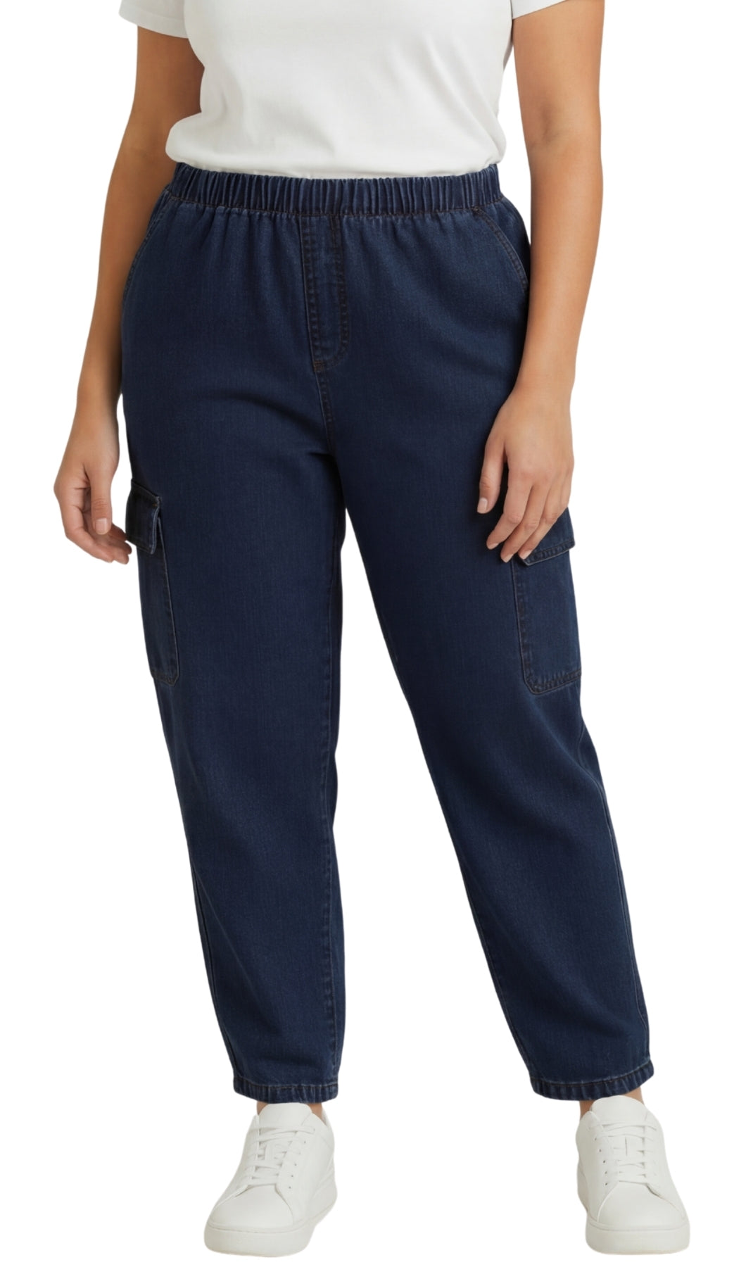 Women's Elastic Stretch Waist Casual Denim Pull-on Cargo Pants
