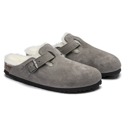 Birkenstock Boston Shearling Suede Leather 'Regular Fit' Sandals
