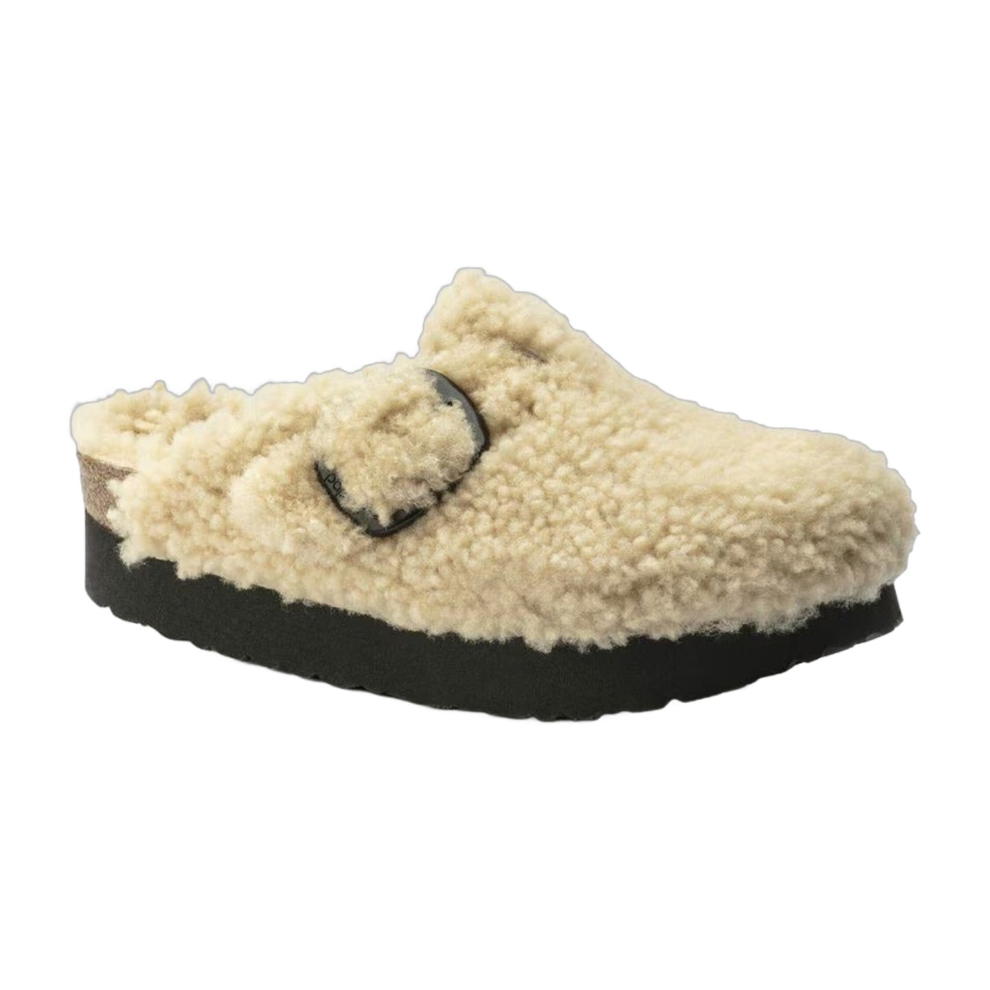 Birkenstock Boston Big Buckle Flex Platform Shearling Teddy Eggshell