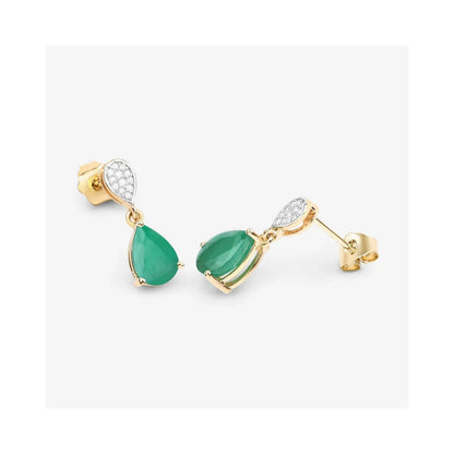 Pear Green Zambian Emerald Diamond Prong 10K Gold Teardrop Dangle Earrings