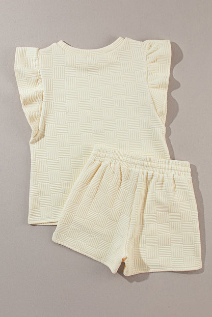 Threaded Pear Pearl Textured Ruffled Sleeve Tee and Shorts Set