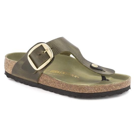 Birkenstock Unisex Gizeh Big Buckle Natural Leather Olive Green