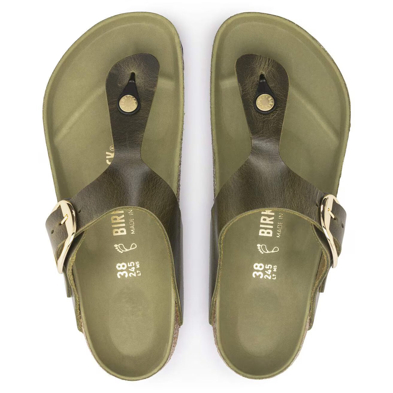 Birkenstock Unisex Gizeh Big Buckle Natural Leather Olive Green