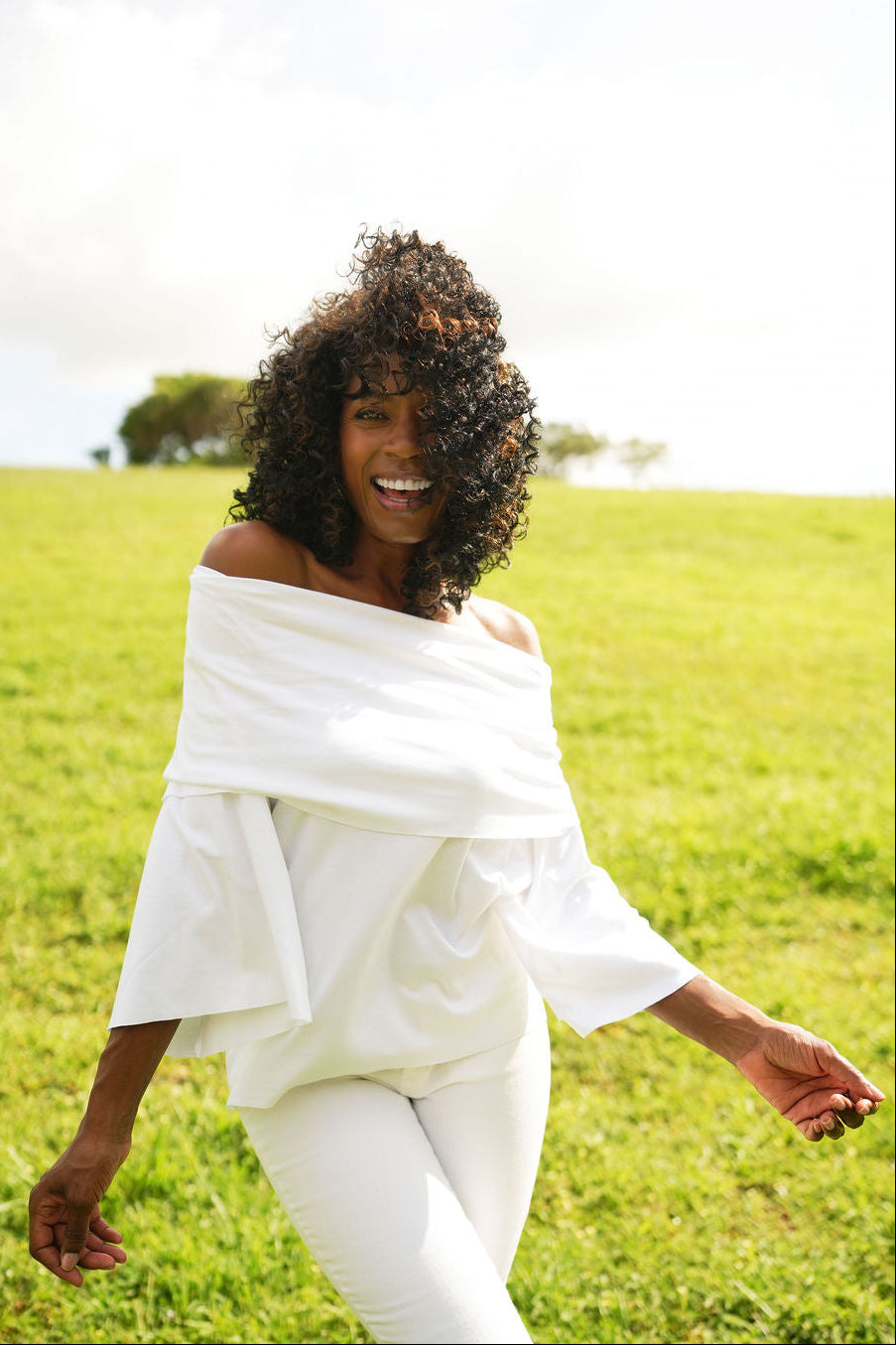 French Terry Jackie O Top - White