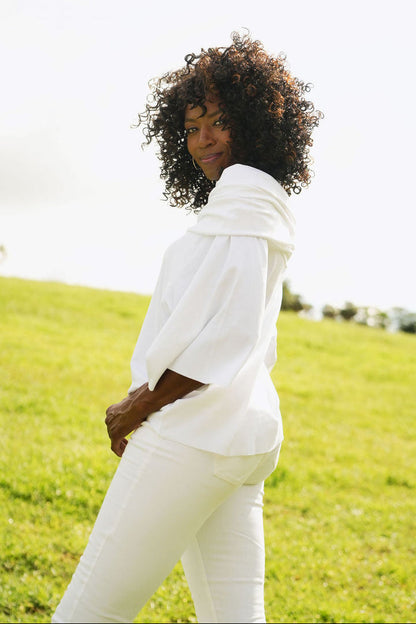 French Terry Jackie O Top - White