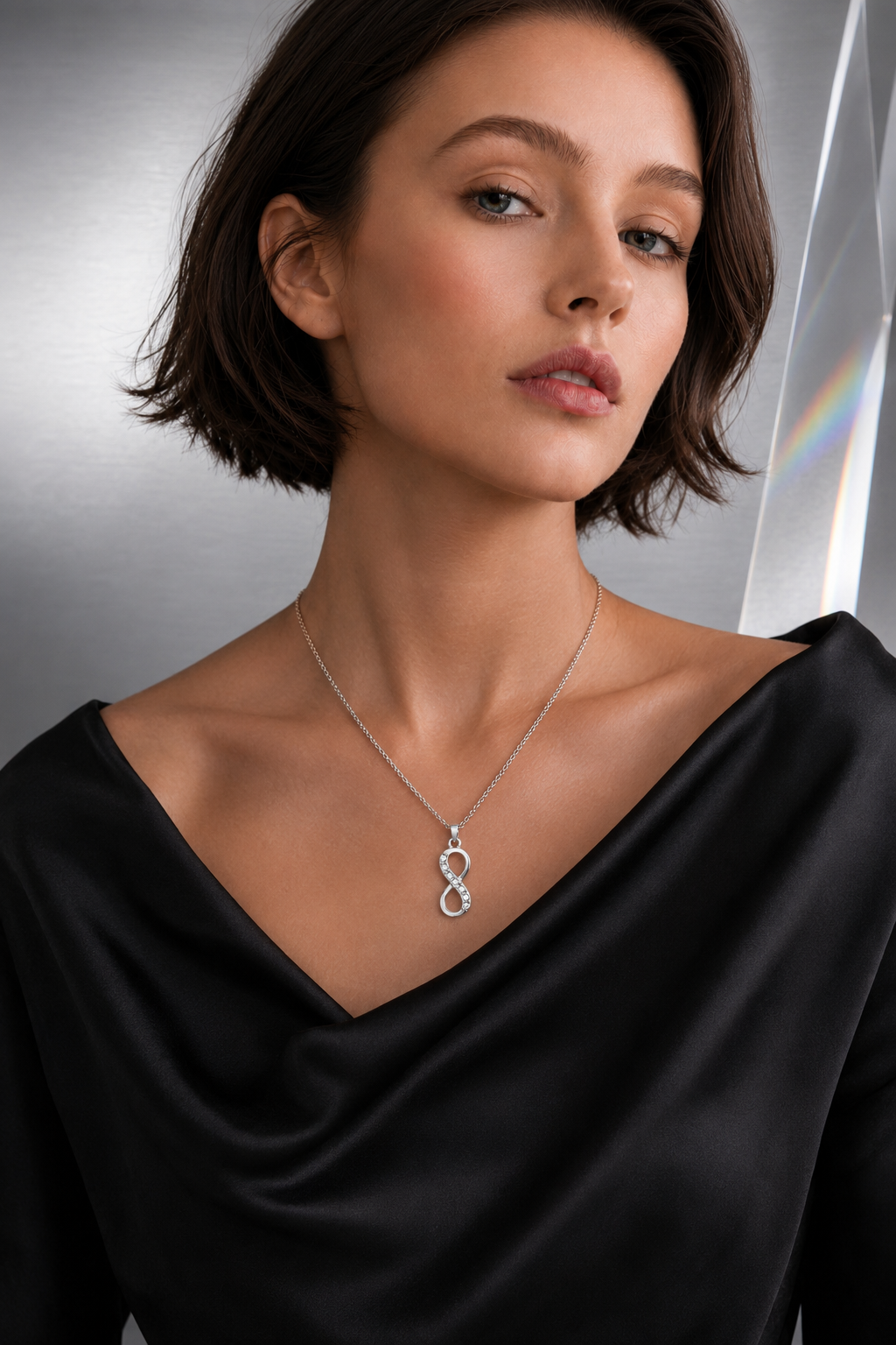 Silver Infinity Necklace  Made with Swarovski Crystals by callura
