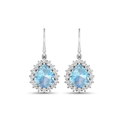 Genuine Aquamarine and Diamond Teardrop Halo Earrings