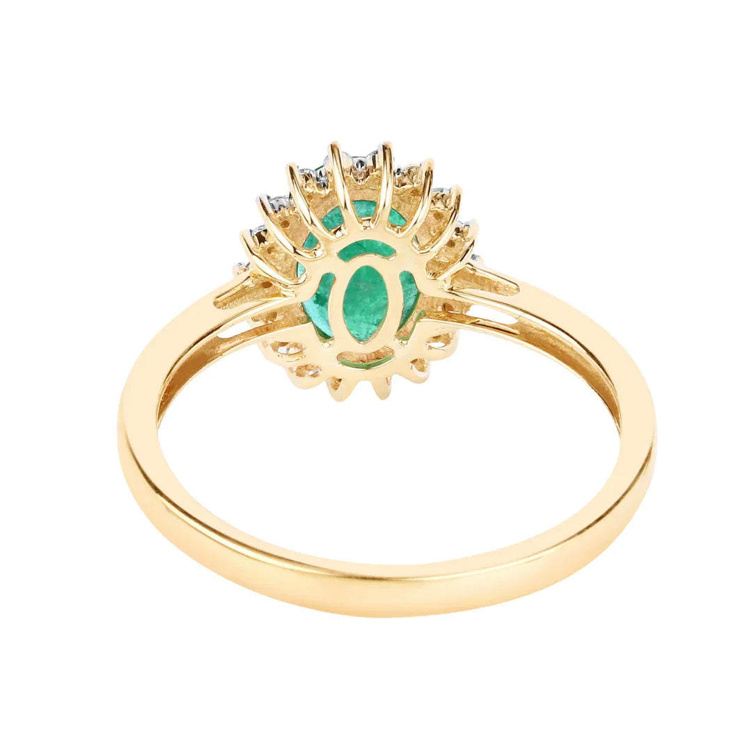 1.20 Ct Oval Green Zambian Emerald Diamond Prong 10k Gold Halo Ring