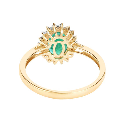 1.20 Ct Oval Green Zambian Emerald Diamond Prong 10k Gold Halo Ring