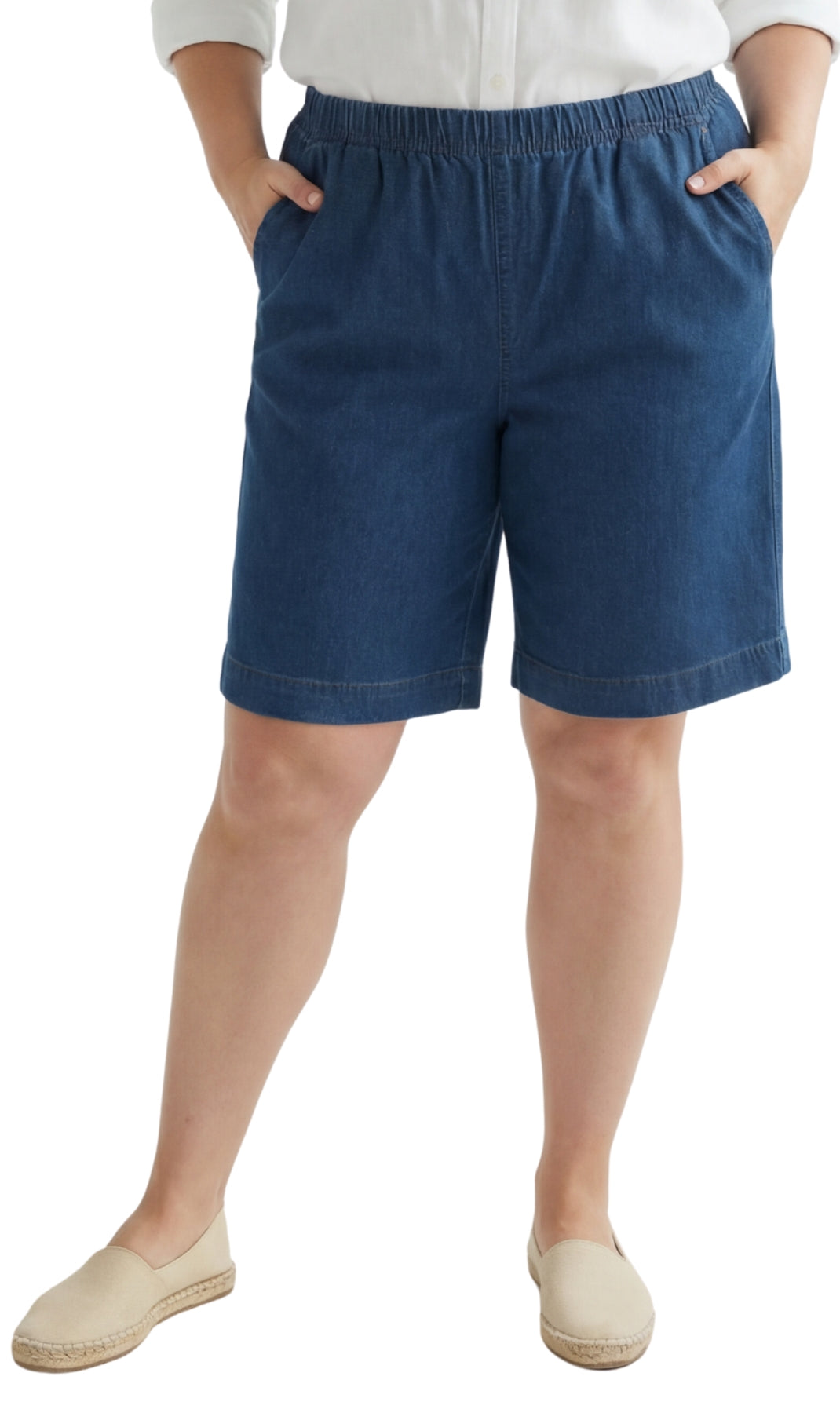 Women's Pull On Denim & Twill Shorts with stretch waist - No zipper or buttons