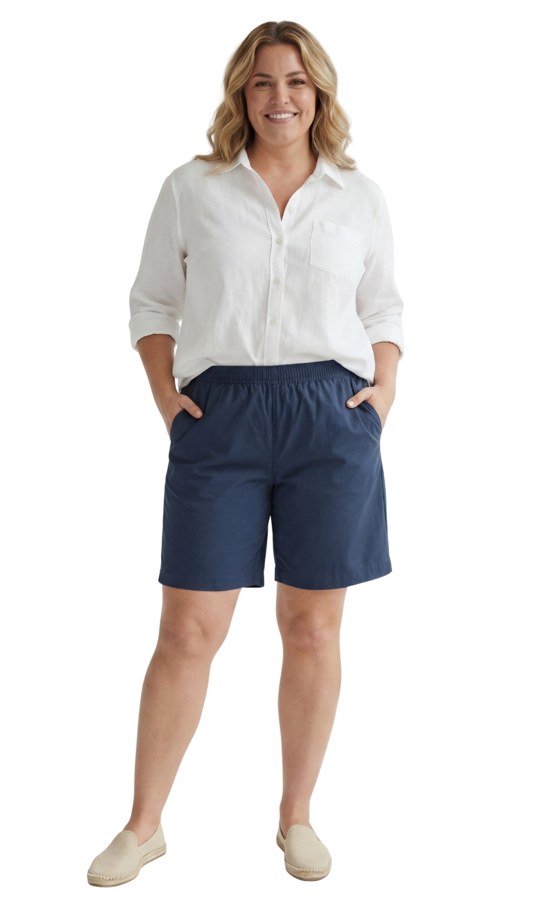 Women's Pull On Denim & Twill Shorts with stretch waist - No zipper or buttons