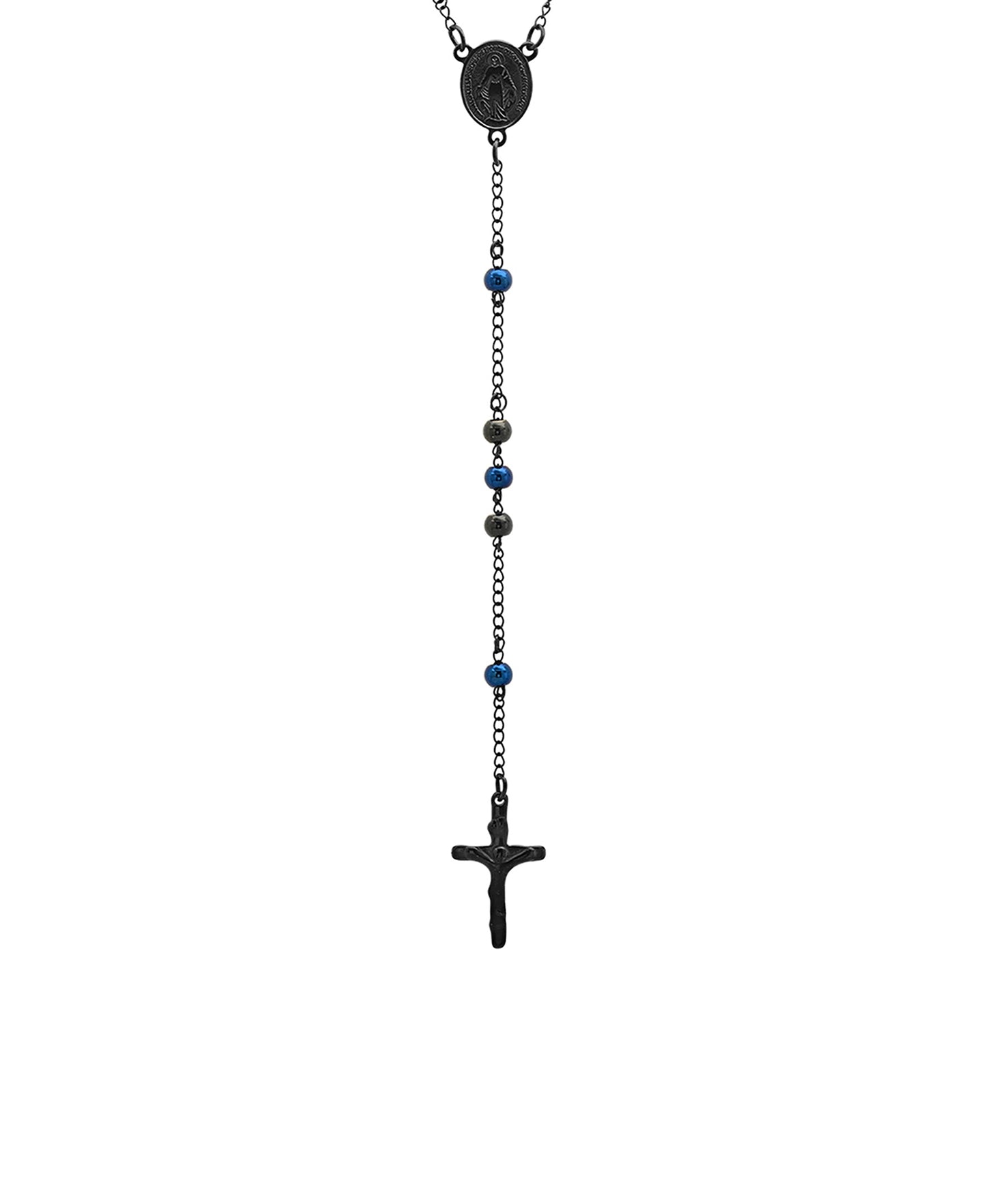 Steeltime NYC Black Rosary Cross Necklace