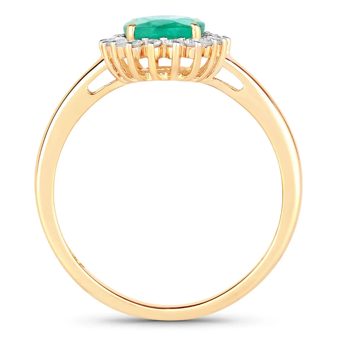 1.20 Ct Oval Green Zambian Emerald Diamond Prong 10k Gold Halo Ring