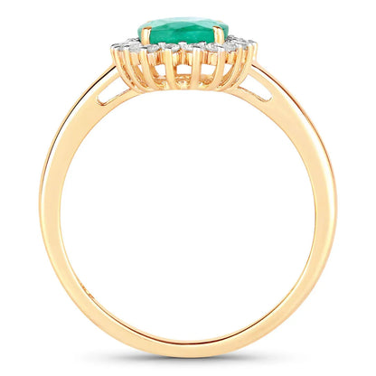 1.20 Ct Oval Green Zambian Emerald Diamond Prong 10k Gold Halo Ring