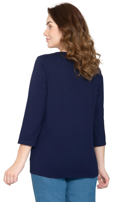 Women's Classic Comfort Fit 3/4 Sleeve length Crew Neck Jersey knit T-Shirt