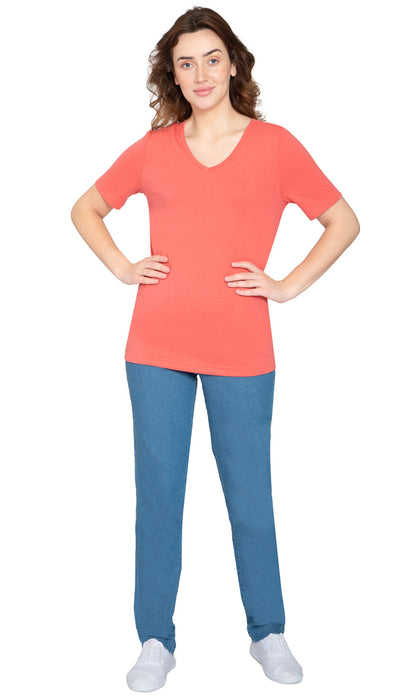 Women's Perfect Short-Sleeve V-Neck Tee Shirt - Cotton blend and Wrinkle Resistant