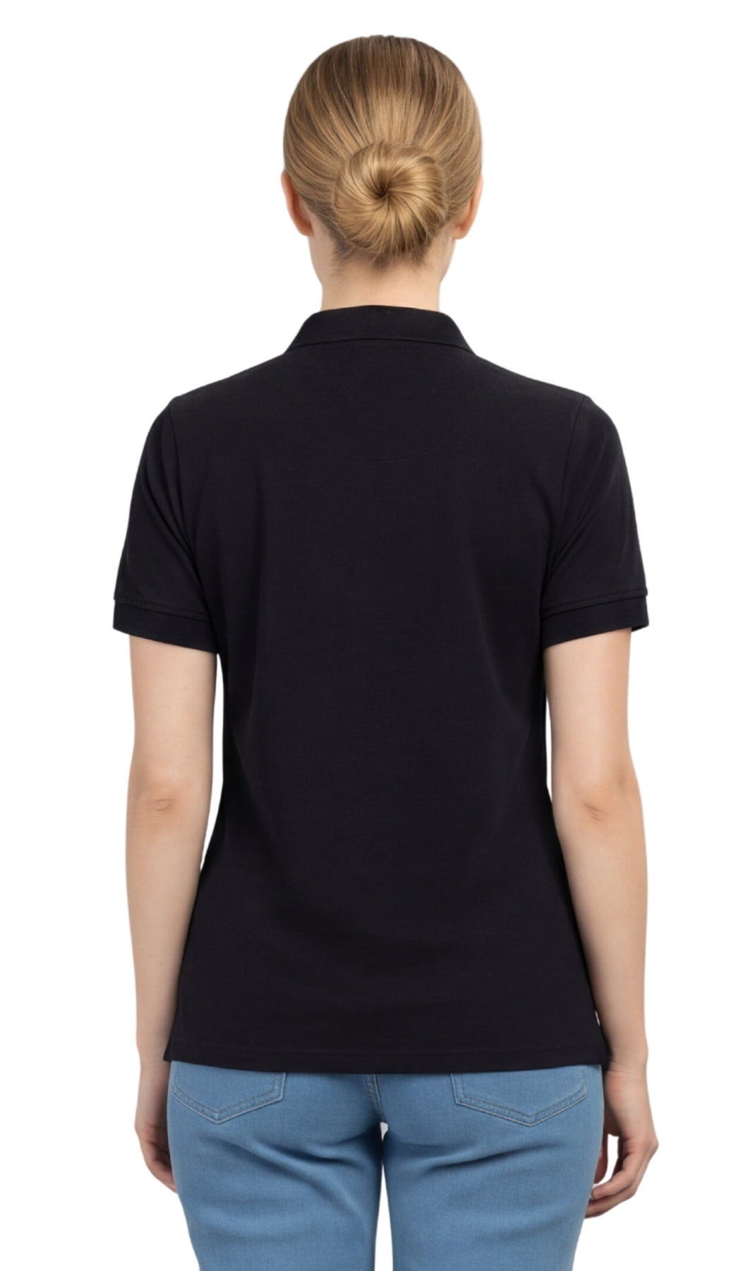 Women's Short Sleeve Pique Knit Polo Shirt in Relaxed Fit Pocketless Jersey