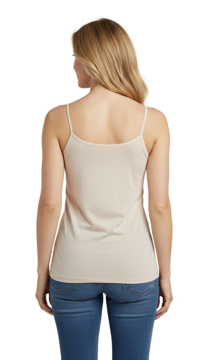 Women's Essential Adjustable Strap Camisole in Soft Cotton Blend Fabric with a built in Shelf Bra