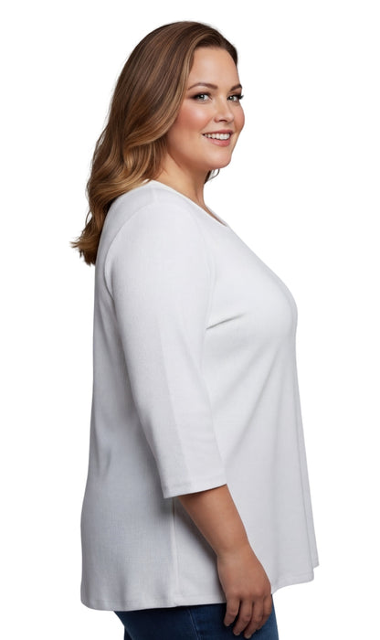Women's Ribbed 3/4 Sleeve Crew Neck Cotton Top