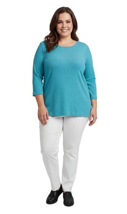 Women's Ribbed 3/4 Sleeve Crew Neck Cotton Top