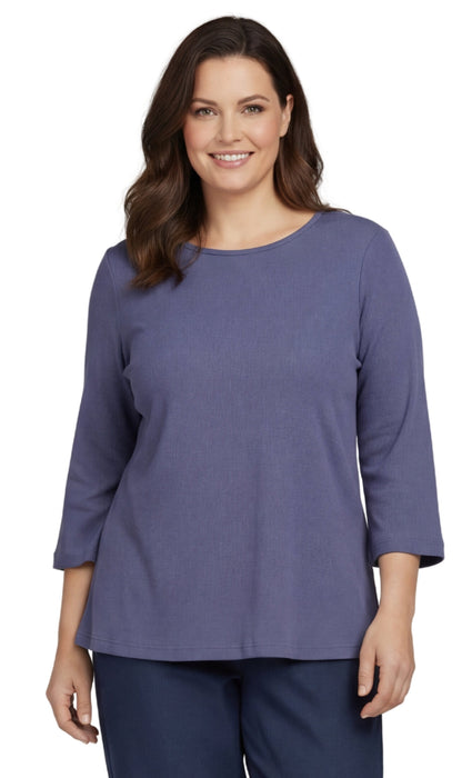 Women's Ribbed 3/4 Sleeve Crew Neck Cotton Top