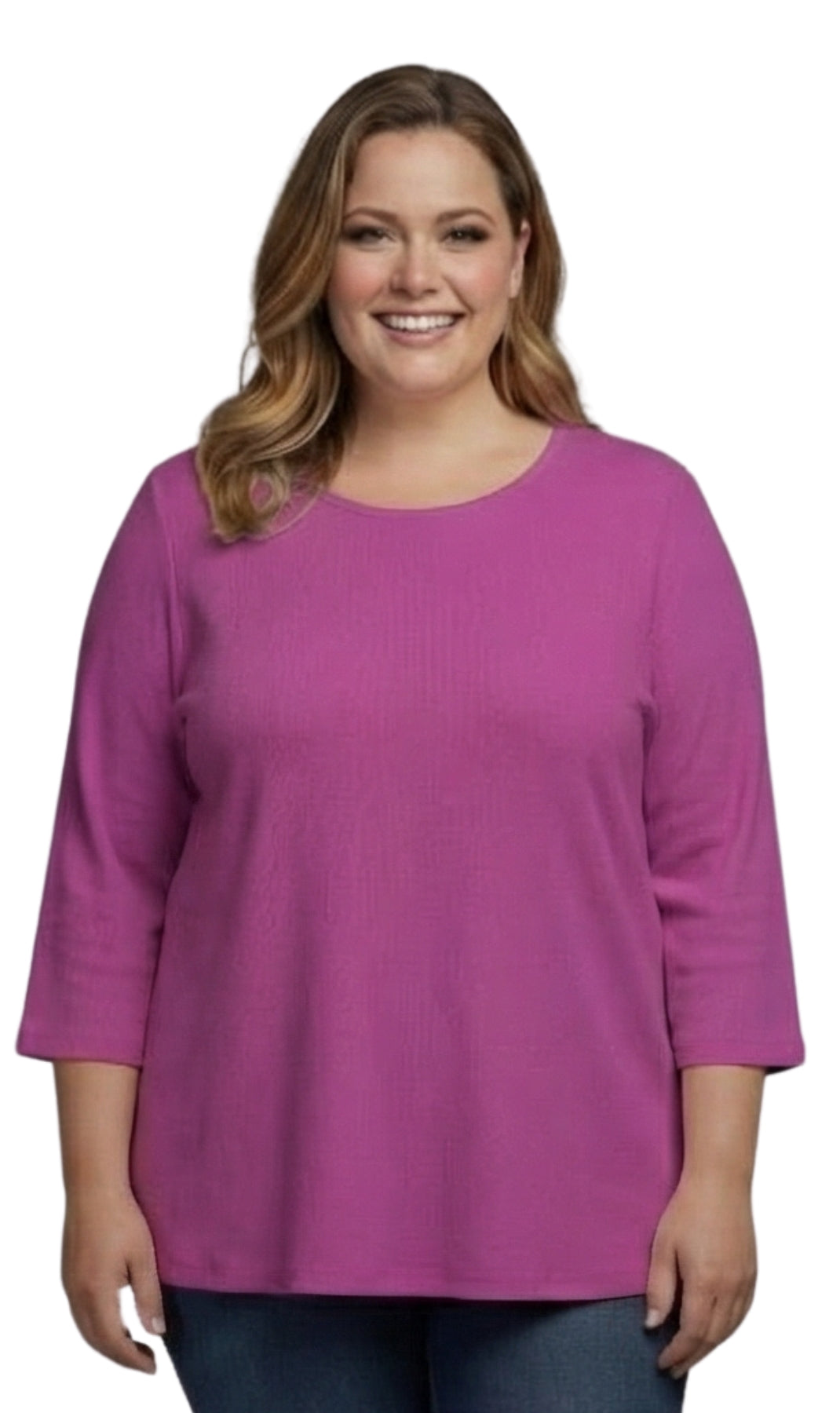 Women's Ribbed 3/4 Sleeve Crew Neck Cotton Top