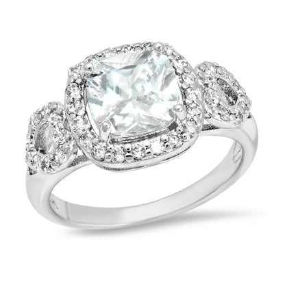 White Gold Plated Brass Simulated Cushion Cut Diamond Engagement Ring