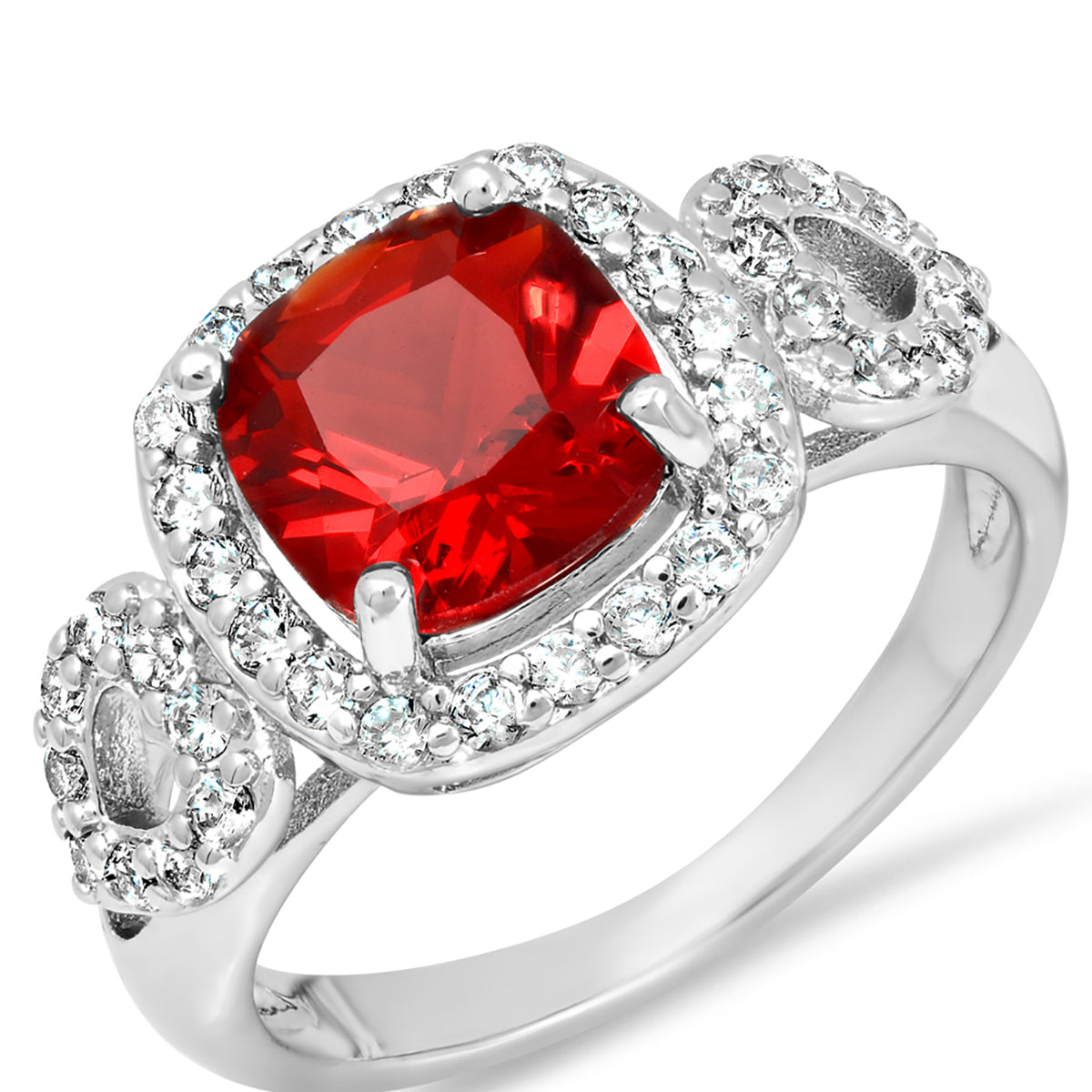 White Gold Plated Brass Simulated Cushion Cut Diamond Engagement Ring