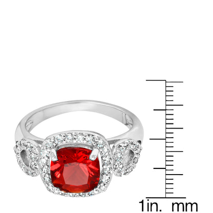 White Gold Plated Brass Simulated Cushion Cut Diamond Engagement Ring