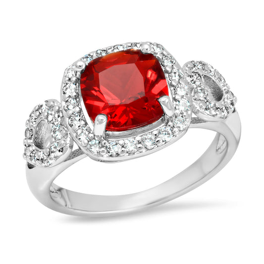 White Gold Plated Brass Simulated Cushion Cut Diamond Engagement Ring