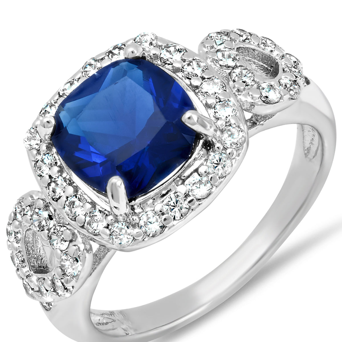 White Gold Plated Brass Simulated Cushion Cut Diamond Engagement Ring