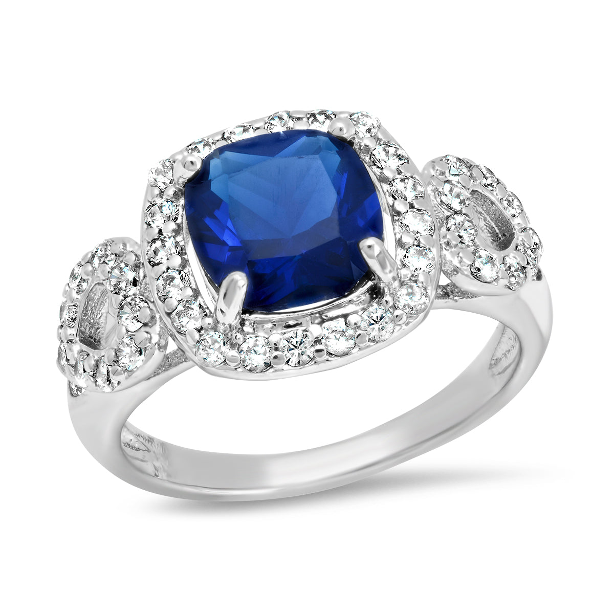 White Gold Plated Brass Simulated Cushion Cut Diamond Engagement Ring