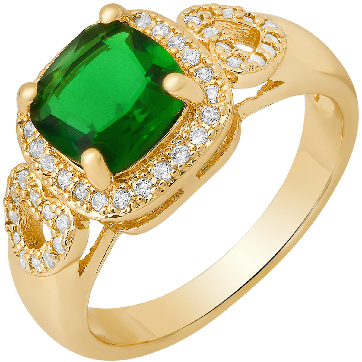 18K Gold Plated Brass and Simulated White & Green Diamonds Engagement Ring