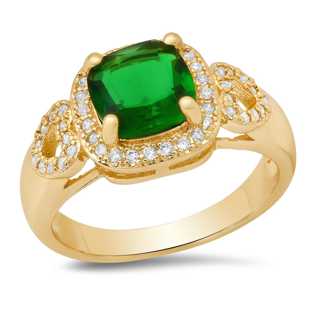 18K Gold Plated Brass and Simulated White & Green Diamonds Engagement Ring