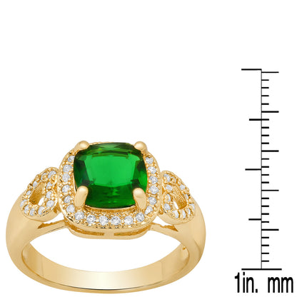 18K Gold Plated Brass and Simulated White & Green Diamonds Engagement Ring