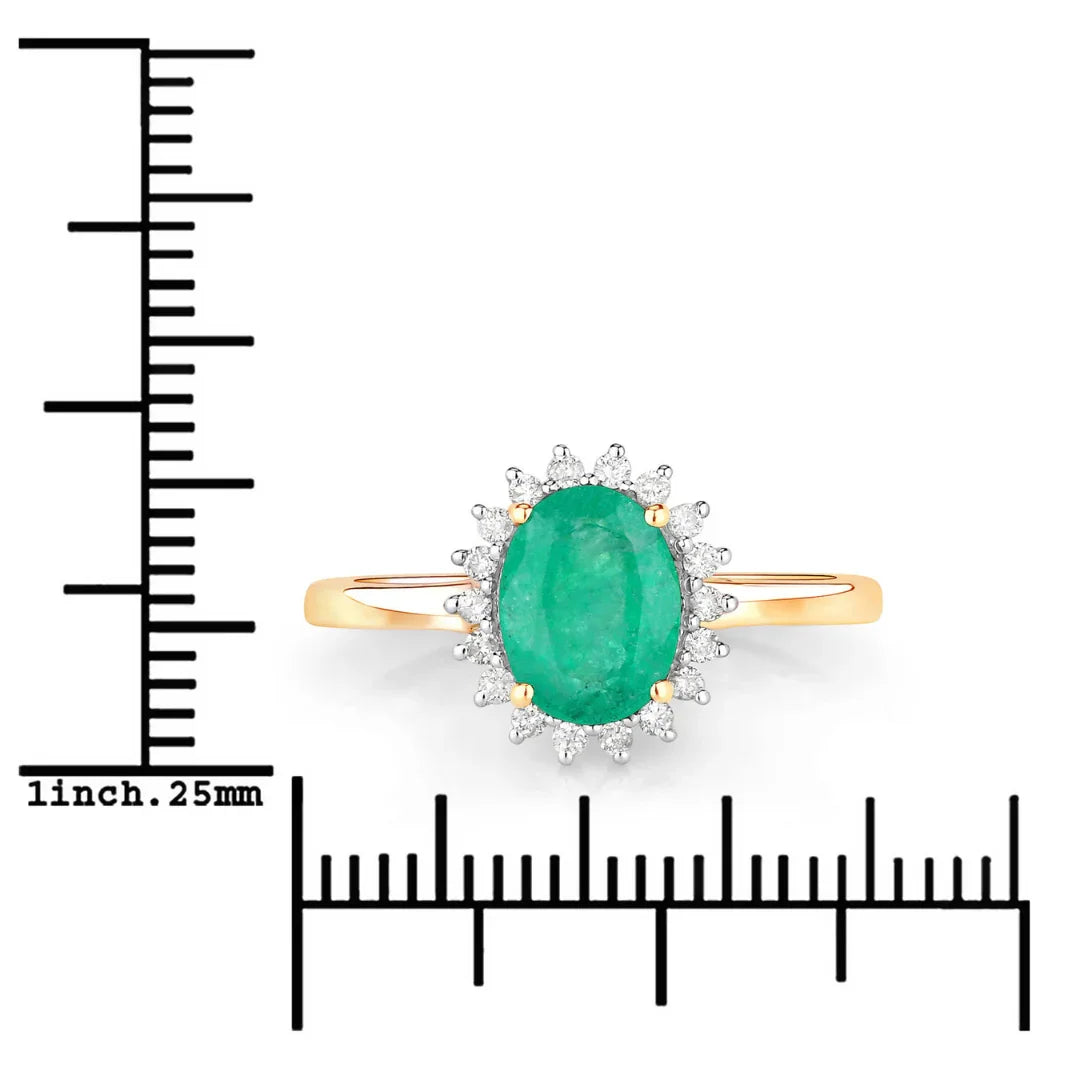 1.20 Ct Oval Green Zambian Emerald Diamond Prong 10k Gold Halo Ring