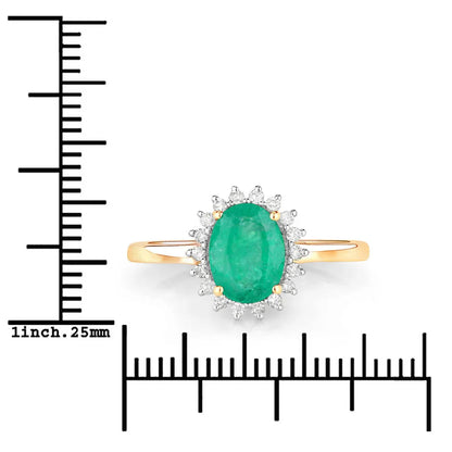 1.20 Ct Oval Green Zambian Emerald Diamond Prong 10k Gold Halo Ring
