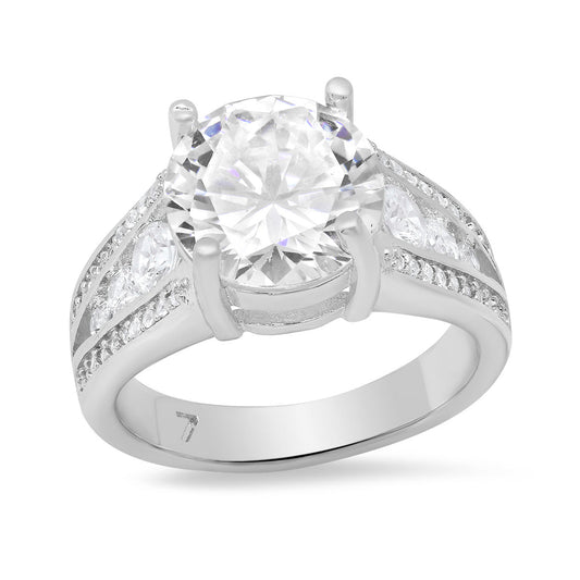 18K White Gold Plated Brass and Simulated Diamonds Engagement Ring