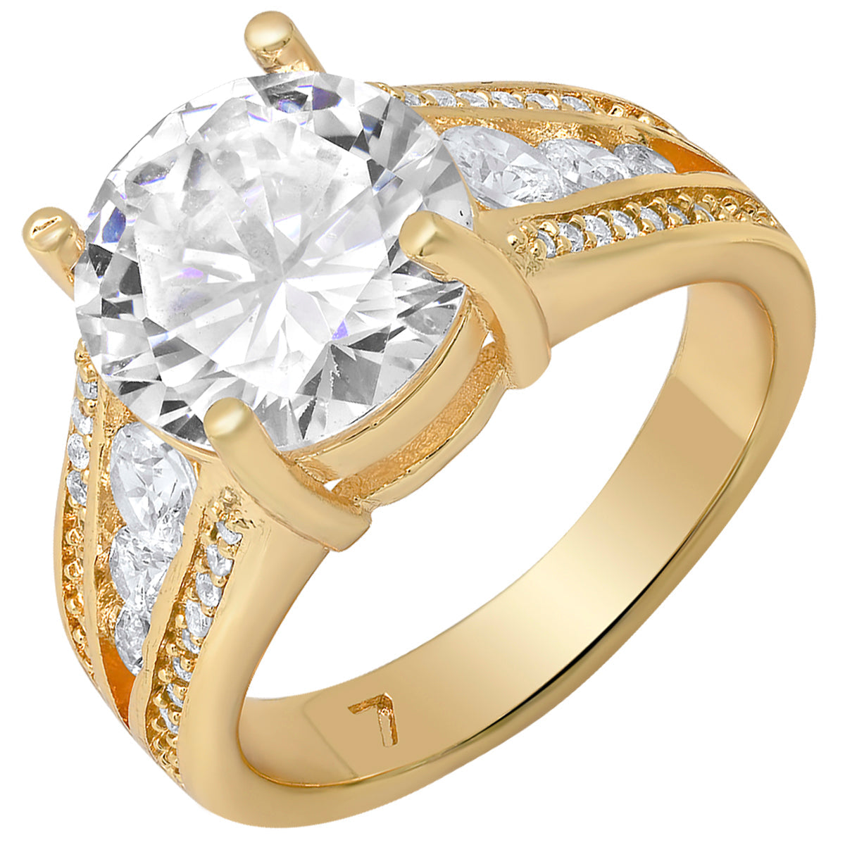 18K White Gold Plated Brass and Simulated Diamonds Engagement Ring