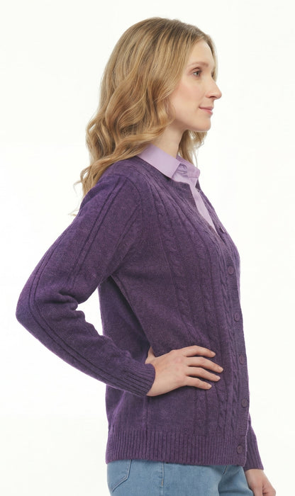 Women's Classic Button Front Cable Knit Cardigan in Soft Acryllic