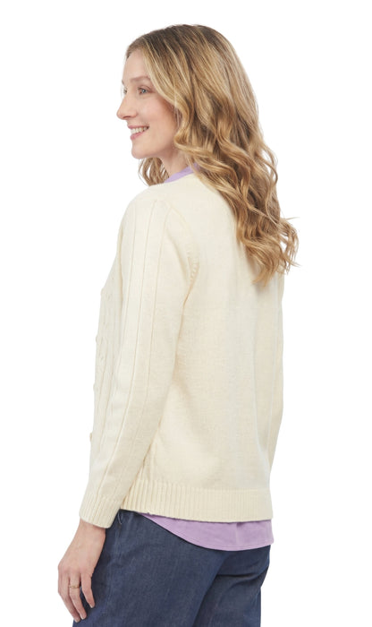 Women's Classic Button Front Cable Knit Cardigan in Soft Acryllic