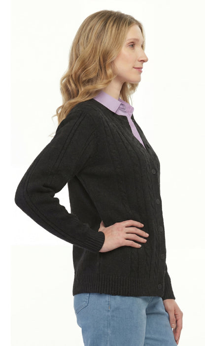 Women's Classic Button Front Cable Knit Cardigan in Soft Acryllic