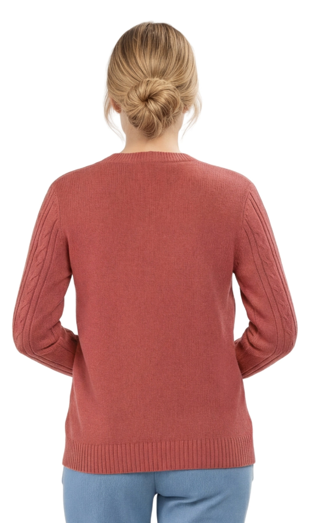 Women's Classic Button Front Cable Knit Cardigan in Soft Acryllic
