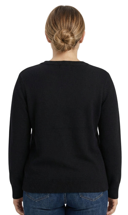 Women’s Cozy Long Sleeves Snowflake-Decorated Color Block Holiday Crewneck Sweater - Classy Christmas Pullover in 100% Soft Durable Acrylic
