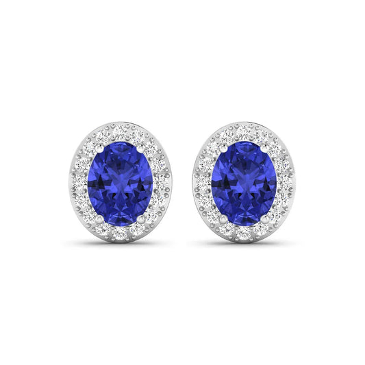 Genuine Tanzanite and Diamond Studs Earrings